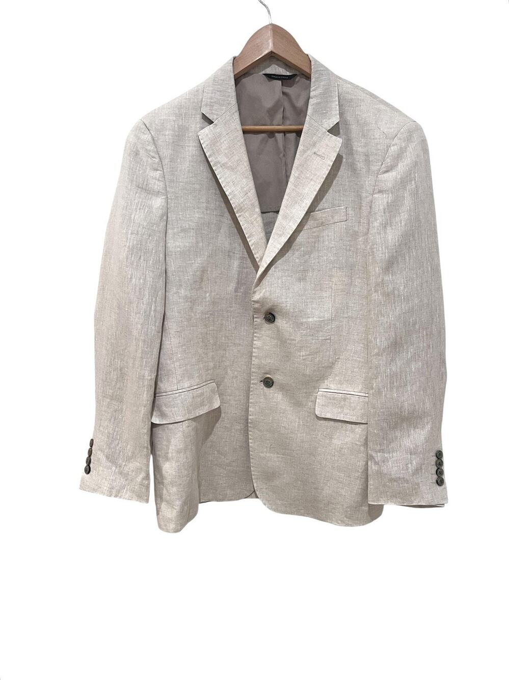 Tasso Elba Sport Coat Mens Large Beige 100% Linen Two Button Blazer Summer